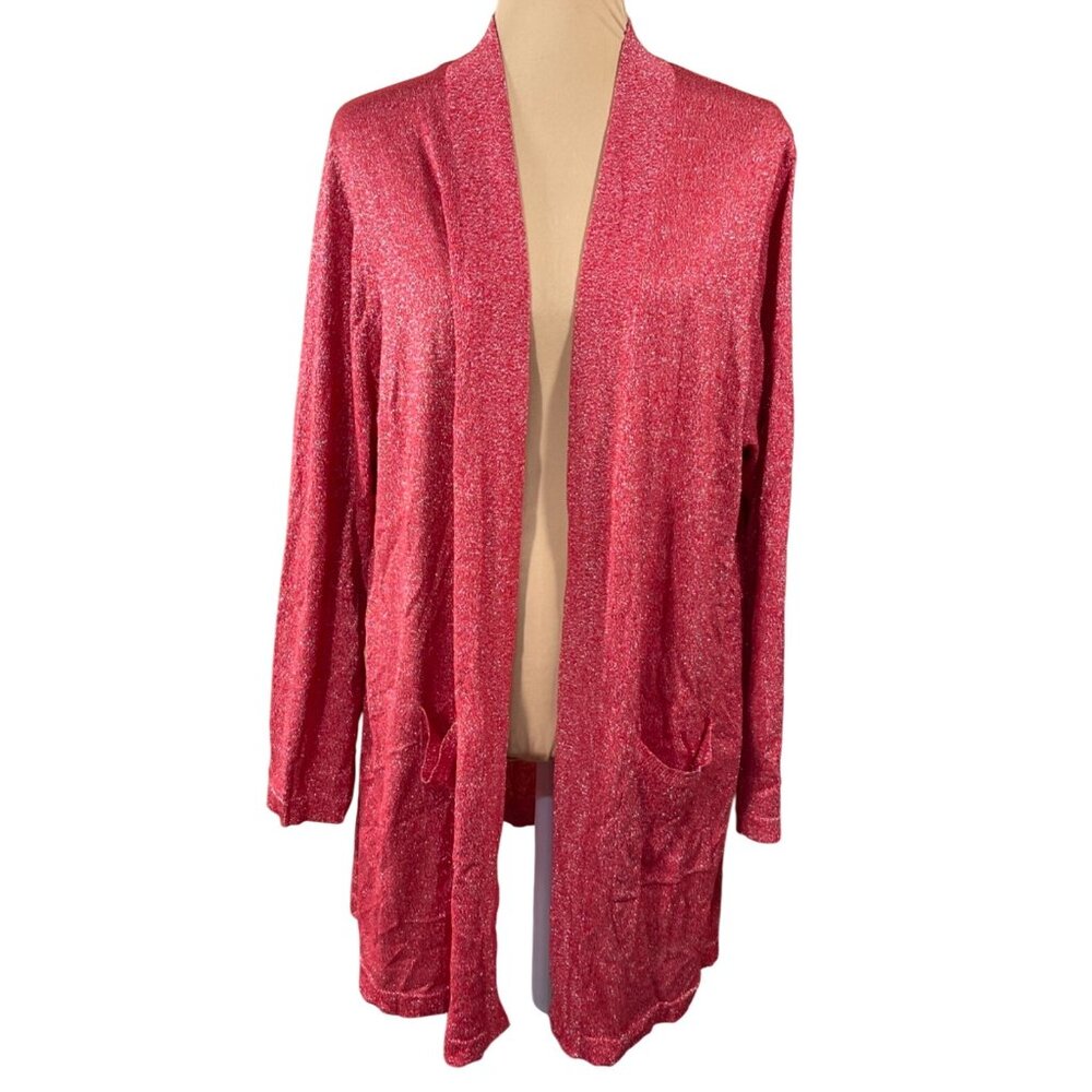 Ruby Rd Woman Sparkle Red Cardigan Sweater Size 2X Open Front Longline